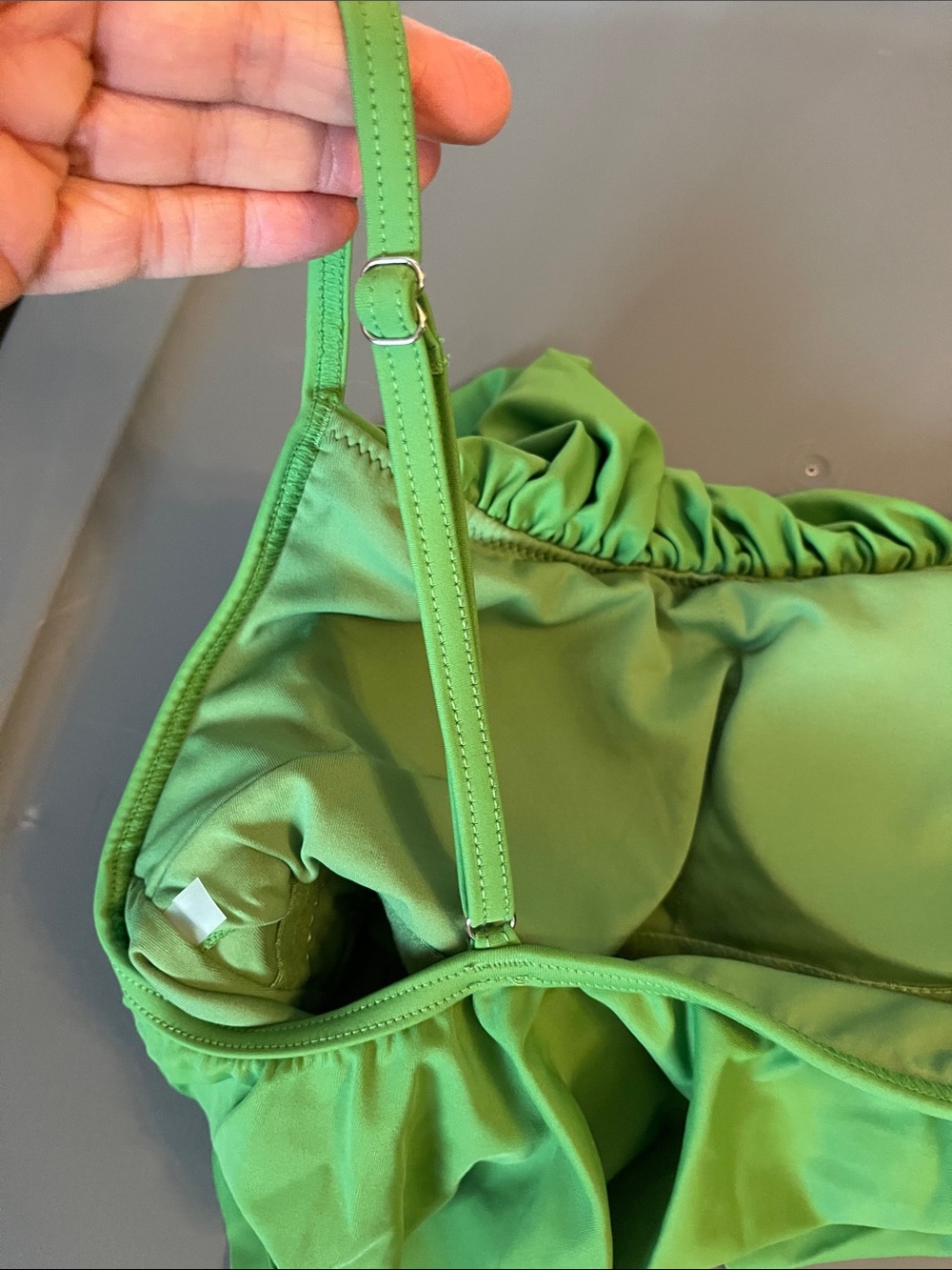 Cupshe Green Ruffle Bikini Top with White High-Waist Tropical Leaf Bottom - Picture 7 of 8